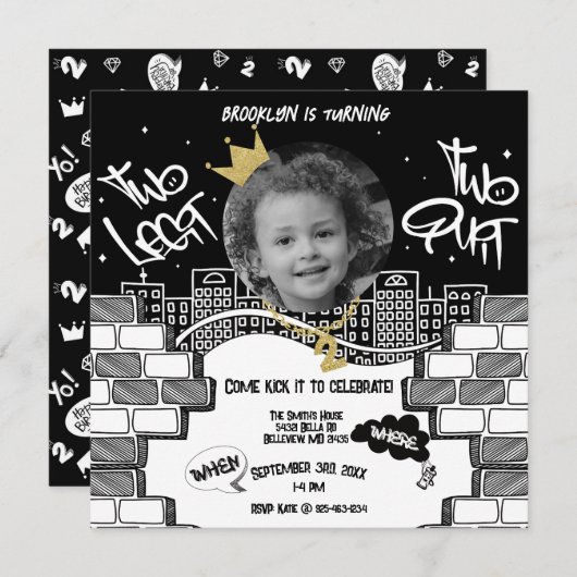 2つのレギットやめから2番目の誕生日招待状 招待状 (正面/裏面)