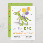 2つのレックス恐竜の誕生日パーティーの招待 招待状 (正面/裏面)