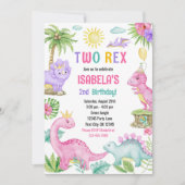 2つのレックス恐竜誕生日招待状 招待状 (正面)