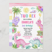 2つのレックス恐竜誕生日招待状 招待状 (正面/裏面)