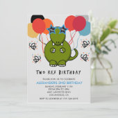 2つのレックス誕生日招待状かわいい子供ディノ 招待状 (スタンド正面)