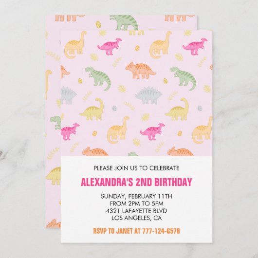 2つのレックス誕生日招待状ガールジャングル子供へ 招待状 (正面/裏面)