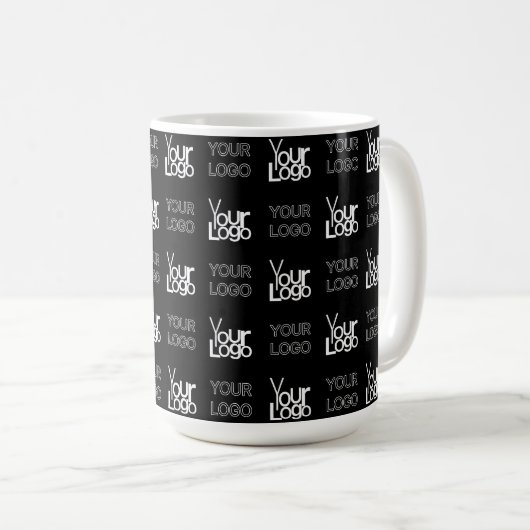 2つのロゴまたはイメージの繰り返しパターン コーヒーマグカップ (正面右)