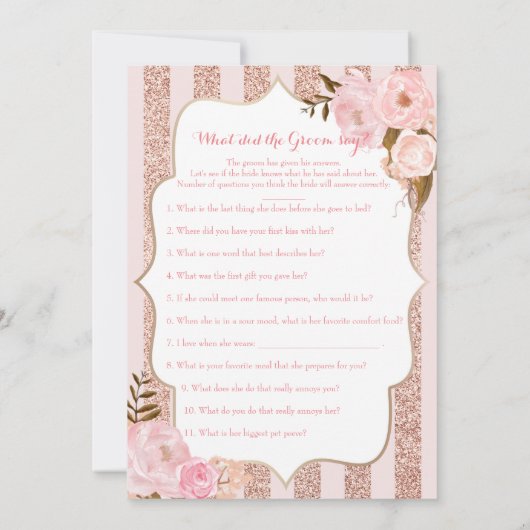 2つのローズゴールドとピンクのブライダルシャワーゲーム 招待状 (裏面)