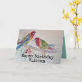 2つのローセルラパロッツウォーターカラーバード誕生日カード カード (黄色い花)