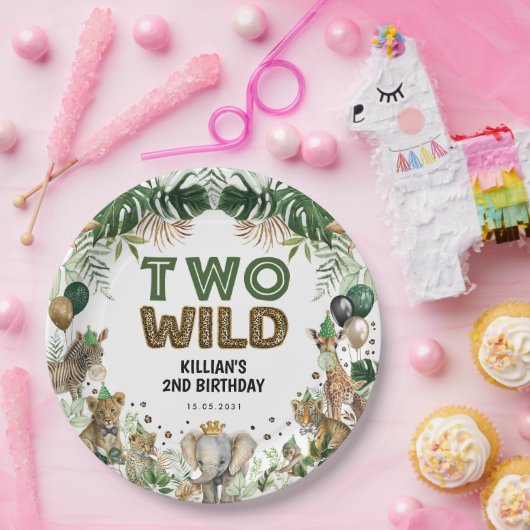 2つのワイルドトロピカルジャングルサファリアニマルズ誕生日 ペーパープレート (パーティー)