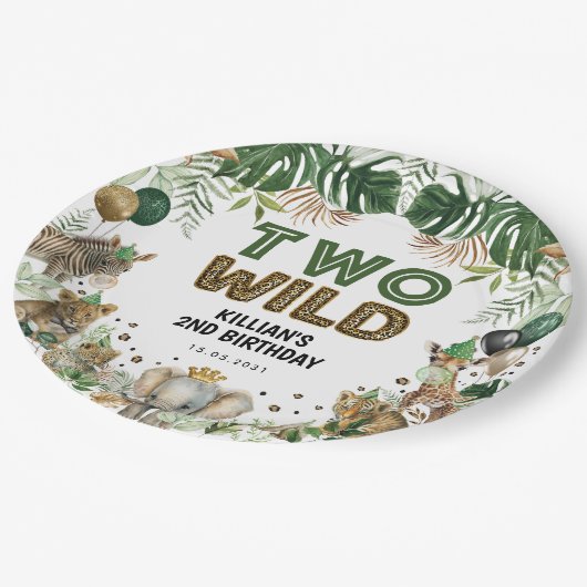 2つのワイルドトロピカルジャングルサファリアニマルズ誕生日 ペーパープレート (アングル)