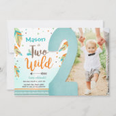 2つのワイルドボホトライバルフェザーズボーイ第2誕生日 招待状 (正面)