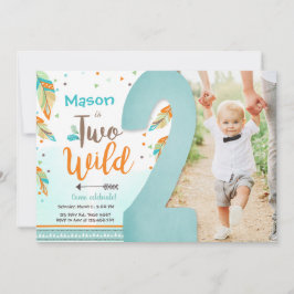 2つのワイルドボホトライバルフェザーズボーイ第2誕生日 招待状