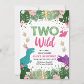 2つのワイルド·ディノ·パーティー·ガール·ピンク·ディノザロウ·誕生日 招待状 (正面)