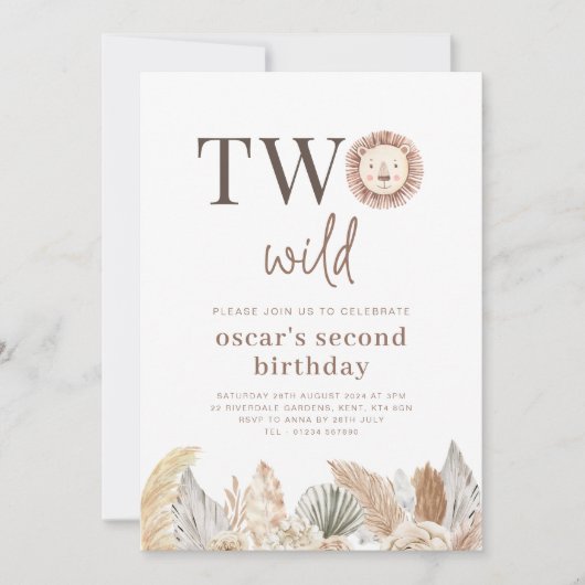 2つのワイルド ニュートラル リーフ 誕生日パーティー招待状 招待状 (正面)