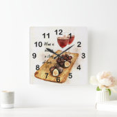 2つのワイングラスと果物 スクエア壁時計 (ホーム)