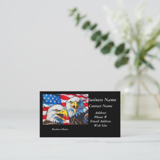 2つのワシの話 – 米国国旗とハゲのワシ 名刺 (スタンド正面)