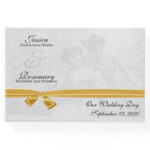 2つのヴィンテージに金ゴールドリボンの写真名が付いている