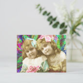 2つのヴィンテージ小さな女の子デジタルアート ポストカード (スタンド正面)