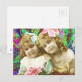 2つのヴィンテージ小さな女の子デジタルアート ポストカード (正面/裏面)