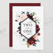 2つの一つのマルーンフラワー結婚式招待状 招待状 (正面/裏面)