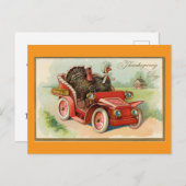 2つの七面鳥と車の感謝葉書 シーズンポストカード (正面/裏面)