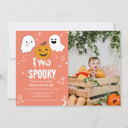 2つの不気味なハロウィーンの最初の誕生日パーティーInvitati 招待状 (正面)