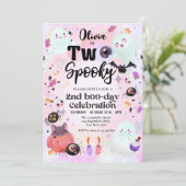 2つの不気味なピンクのゴースト ハロウィン 招待状 (スタンド正面)