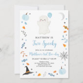 2つの不気味な青い幽霊のハロウィン誕生日 招待状 (正面)