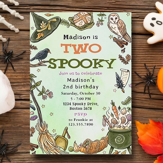 2つの不気味ウィッチハロウィーン2nd誕生日招待状 招待状