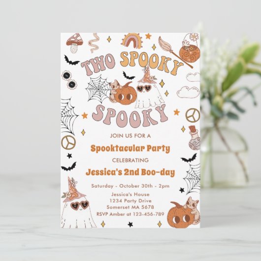 2つの不気味グルービーハロウィーンかわいい誕生日 招待状 (スタンド正面)