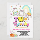 2つの不気味グルービー幽霊ハロウィーン2回目の誕生日 招待状 (正面)