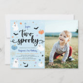 2つの不気味ブルーハロウィン幽霊2nd誕生日の写真 招待状 (正面)