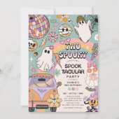 2つの不気味レトロおもしろいハロウィーン2回目の誕生日パーティー 招待状 (正面)