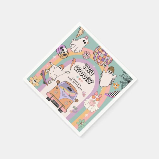 2つの不気味レトロおもしろい第2の誕生日パーティー スタンダードカクテルナプキン (角)