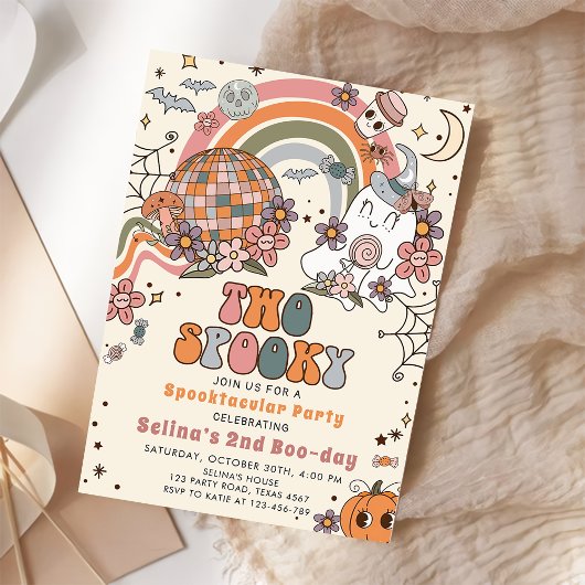 2つの不気味レトロ幽霊ハロウィーン2回目の誕生日 招待状