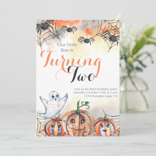 2つの不気味水の色ハロウィーン2nd誕生日 招待状 (スタンド正面)