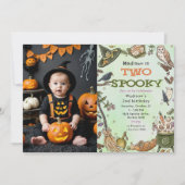 2つの不気味魔女ハロウィーン2nd誕生日の写真 招待状 (正面)