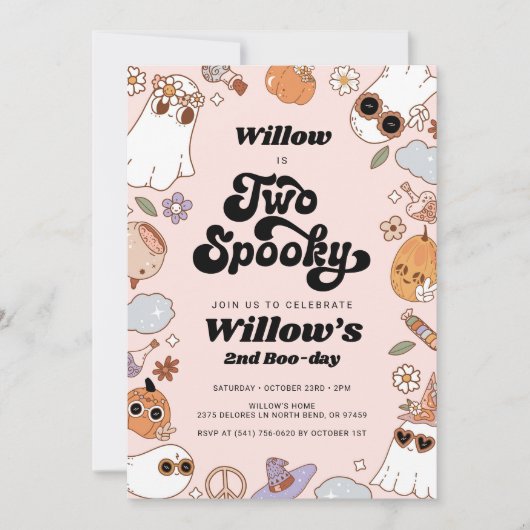 2つの不気味Groovyハロウィーン2回目の誕生日 招待状 (正面)