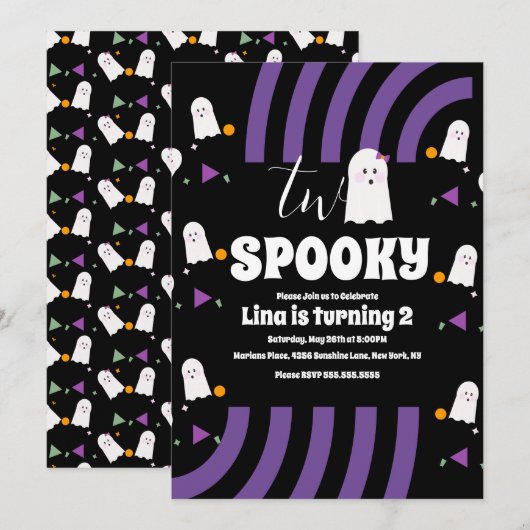 2つの不気味Groovy文字ハロウィーン幽霊パーティー 招待状 (正面/裏面)