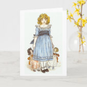 2つの人形を持つ女の子,グリーティングカード カード (黄色い花)