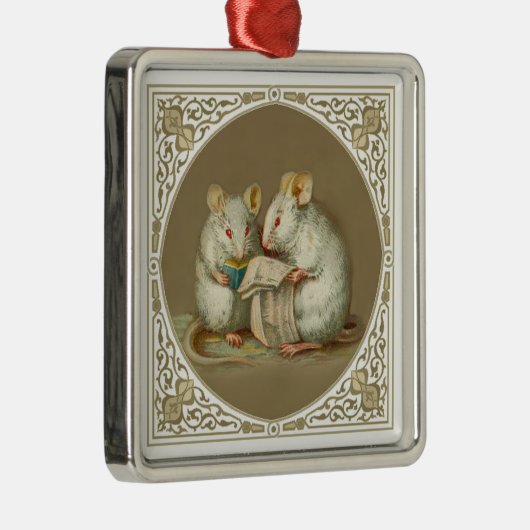 2つの人間の形をしたネズミの読むこと メタルオーナメント (右)