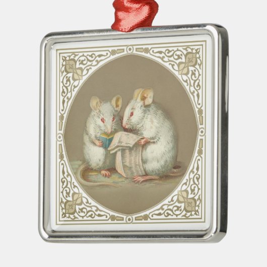 2つの人間の形をしたネズミの読むこと メタルオーナメント (左)