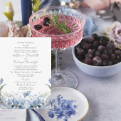 2つの会場埃っぽいブルーフローラ両結婚親 招待状