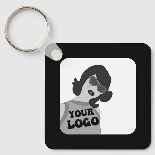 2つの側面あなたのロゴ+ QRコードシンプルビジネスオフィス キーホルダー (正面)