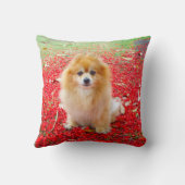 2つの写真のかわいいポメラニア犬犬の赤の花 クッション (裏面)