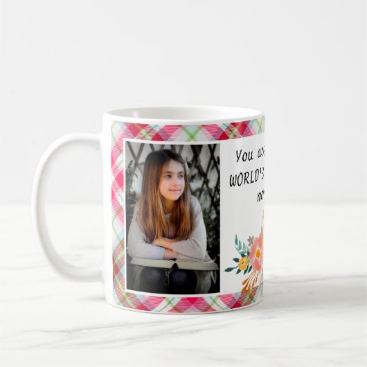 2つの写真のピンクの格子縞の花の世界で最も最高のなお母さん コーヒーマグカップ (左)