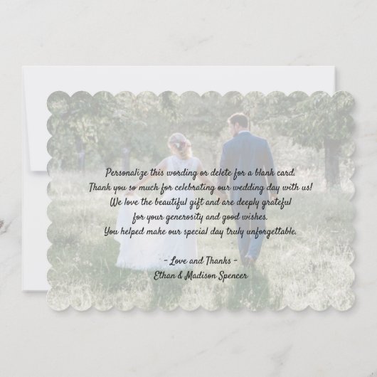 2つの写真のモダンな結婚式のシンプルな原稿の書道 サンキューカード (裏面)