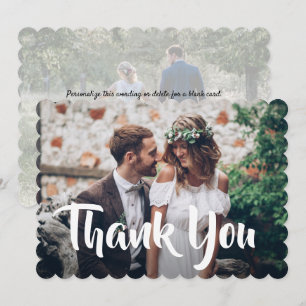2つの写真のモダンな結婚式のシンプルな原稿の書道 サンキューカード