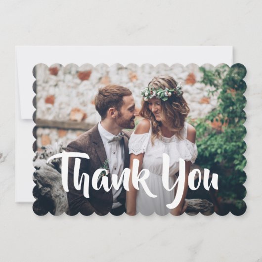 2つの写真のモダンな結婚式のシンプルな原稿の書道 サンキューカード (正面)