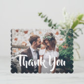 2つの写真のモダンな結婚式のシンプルな原稿の書道 サンキューカード (スタンド正面)