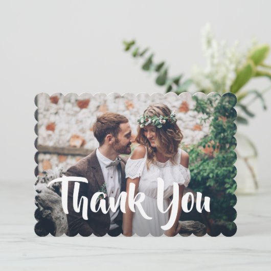 2つの写真のモダンな結婚式のシンプルな原稿の書道 サンキューカード (スタンド正面)