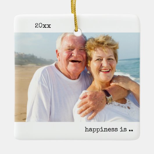 2つの写真の幸せが一緒にミニマル化 セラミックオーナメント (正面)