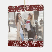 2つの写真の幸せは友人としてレッドスノーフレーク セラミックオーナメント (左)